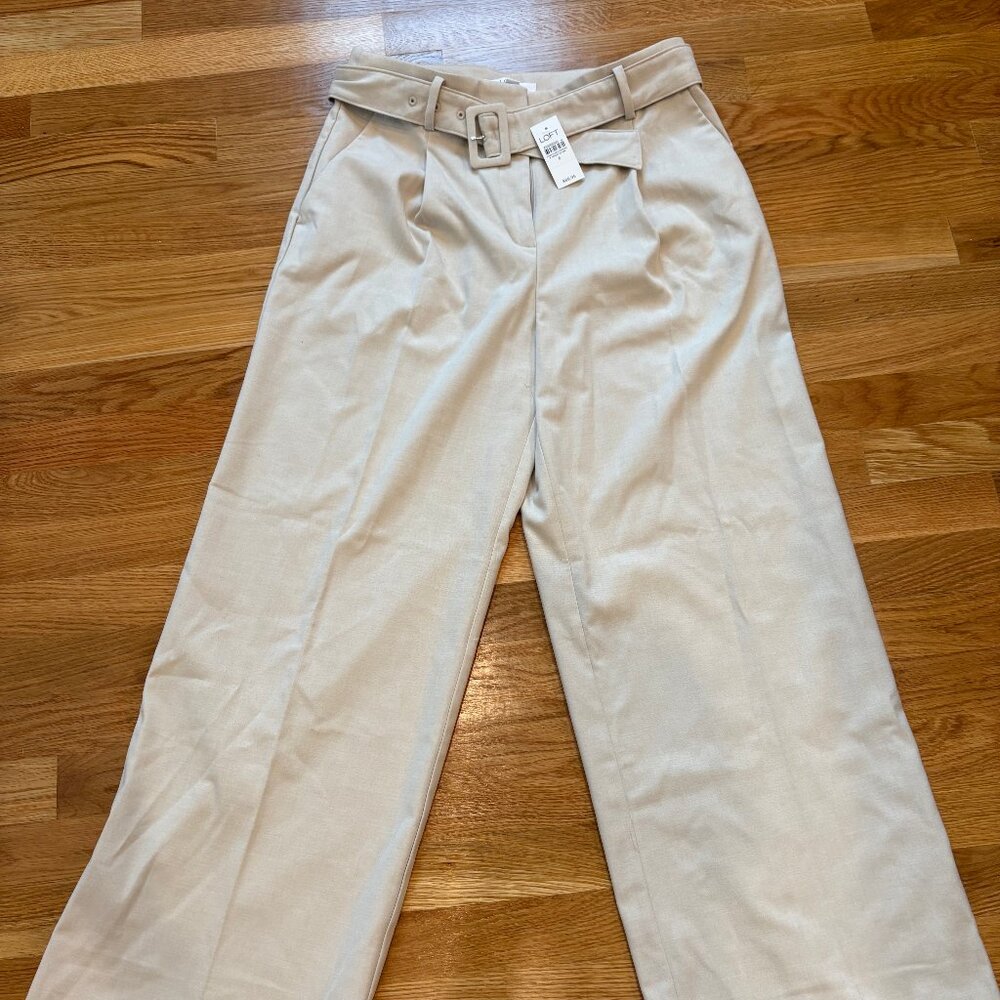 Size 6 LOFT cream wool pants, new with tag, wide-legged